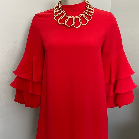 Bright red tiered sleeve mini dress - Picture 1 of 3